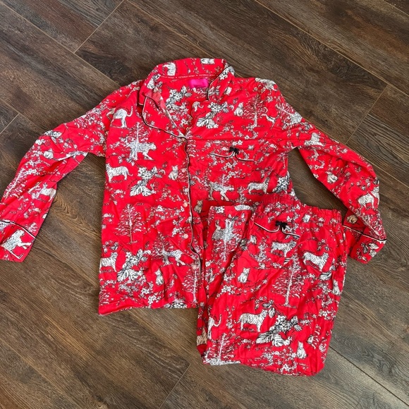 Victoria's Secret Other - Victorias Secret Pajama Set Large Red White Leopard Animal Jungle Print Flannel